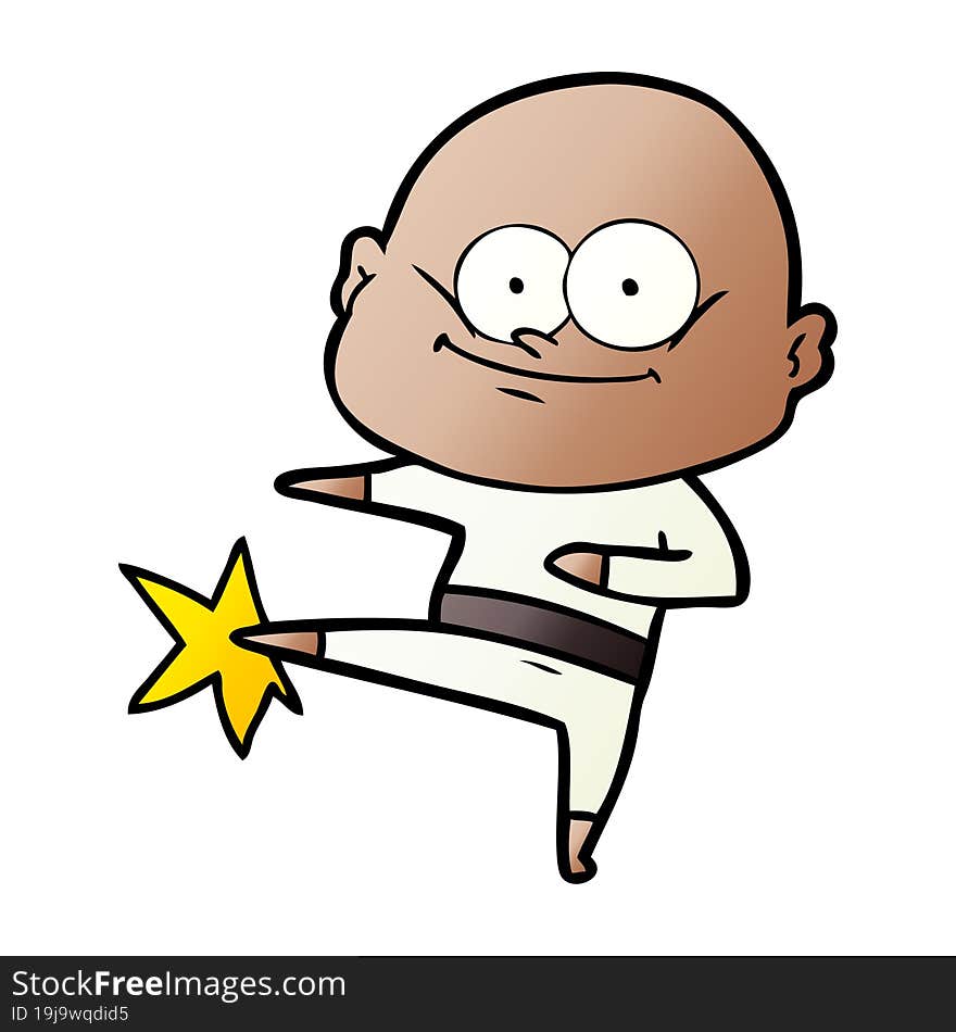 cartoon bald man karate kicking. cartoon bald man karate kicking