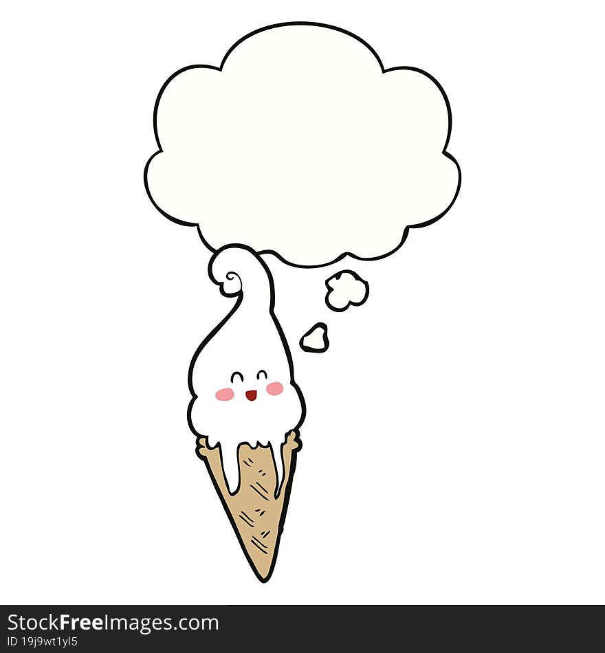 cartoon ice cream with thought bubble. cartoon ice cream with thought bubble