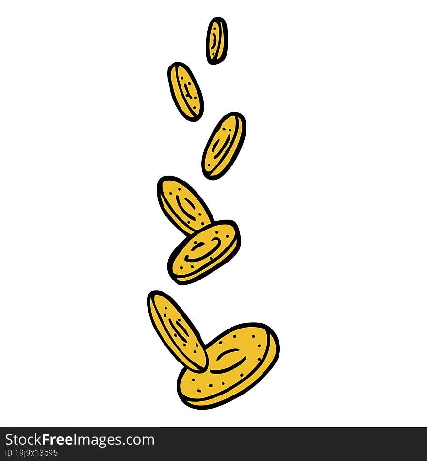 hand drawn doodle style cartoon falling coins