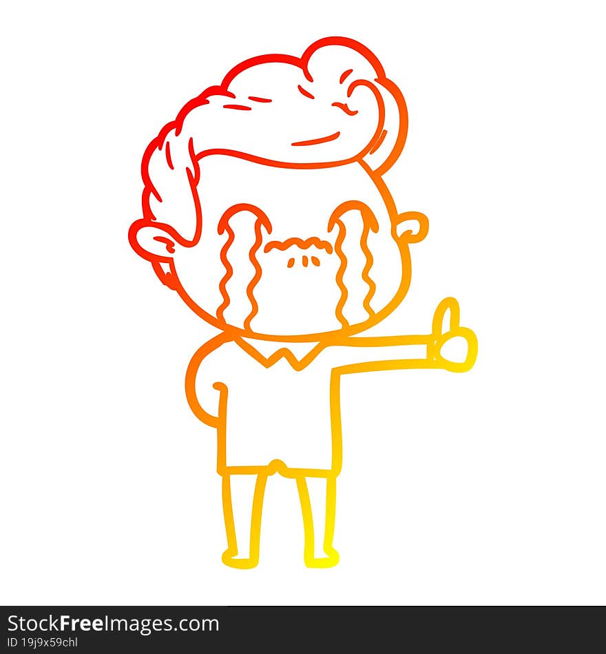 warm gradient line drawing of a cartoon man crying