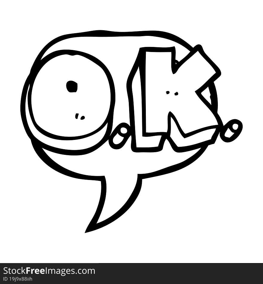 freehand drawn speech bubble cartoon word OK