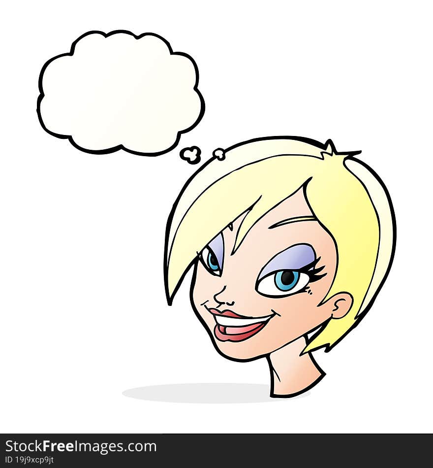 cartoon pretty female face with thought bubble