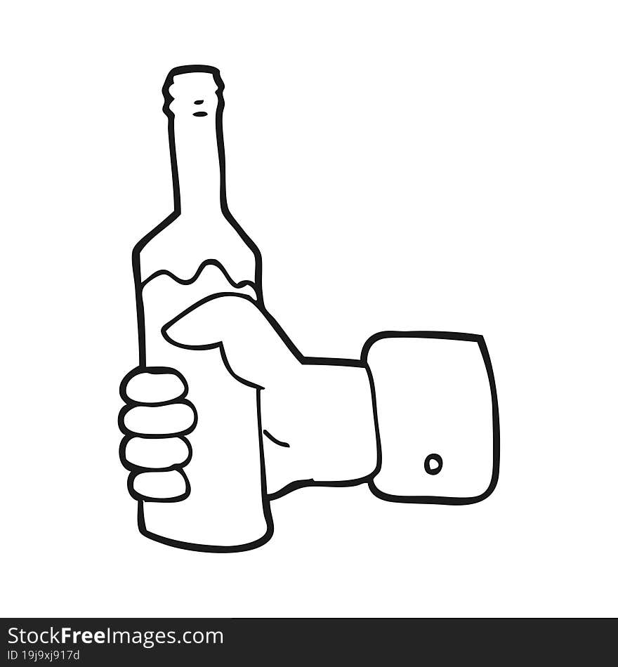 Black And White Cartoon Hand Holding Bottle Of Wine