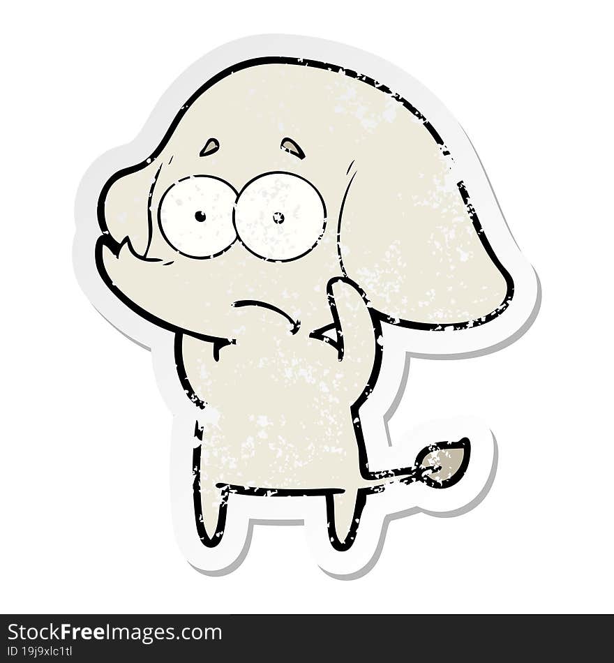 distressed sticker of a cartoon unsure elephant