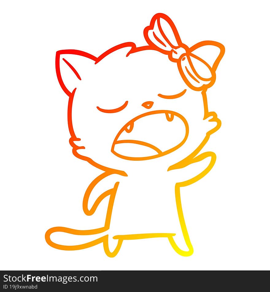 Warm Gradient Line Drawing Cartoon Cat Meowing