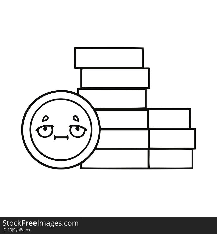 line drawing cartoon of a coins. line drawing cartoon of a coins