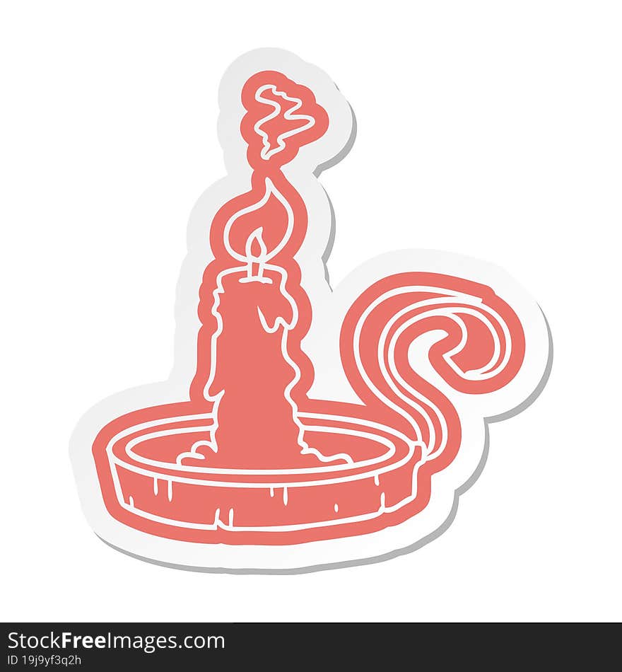 Cartoon Sticker Of A Candle Holder And Lit Candle