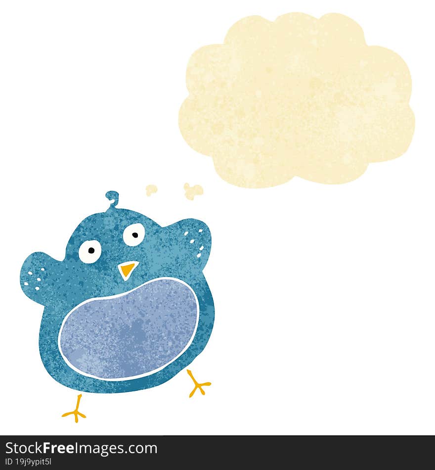 cartoon fat bird with thought bubble