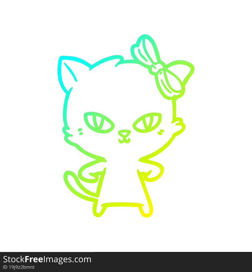 cold gradient line drawing cute cartoon cat