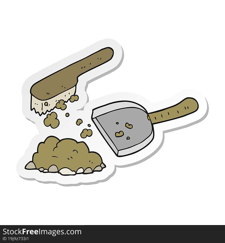 sticker of a cartoon dust pan and brush