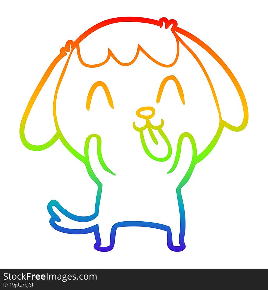 rainbow gradient line drawing of a cute cartoon dog