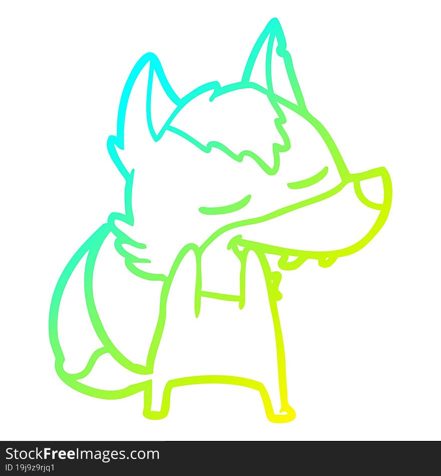 cold gradient line drawing of a cartoon wolf laughing