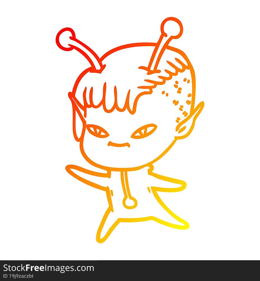 warm gradient line drawing cute cartoon alien girl