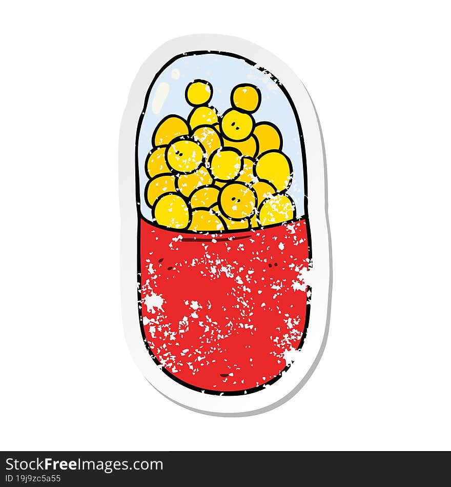 distressed sticker of a cartoon pill