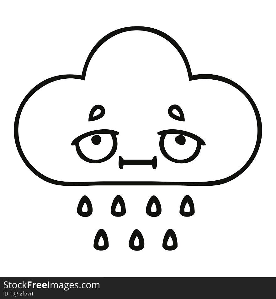 Line Drawing Cartoon Storm Rain Cloud