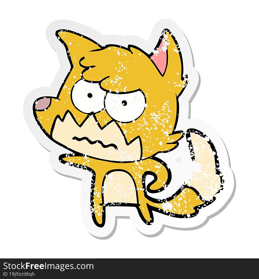 distressed sticker of a cartoon annoyed fox