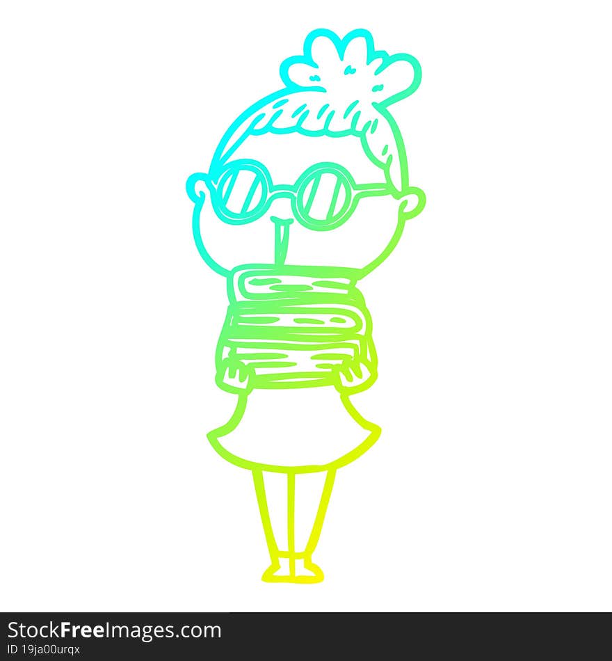 cold gradient line drawing cartoon woman wearing spectacles