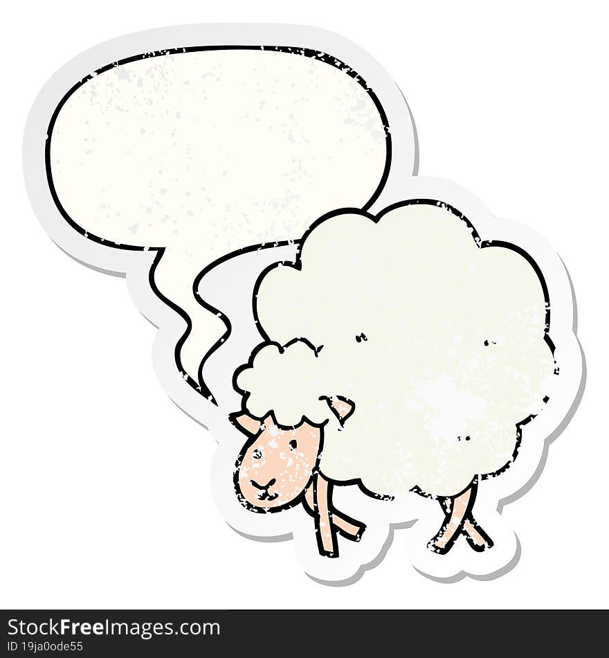 cartoon sheep and speech bubble distressed sticker