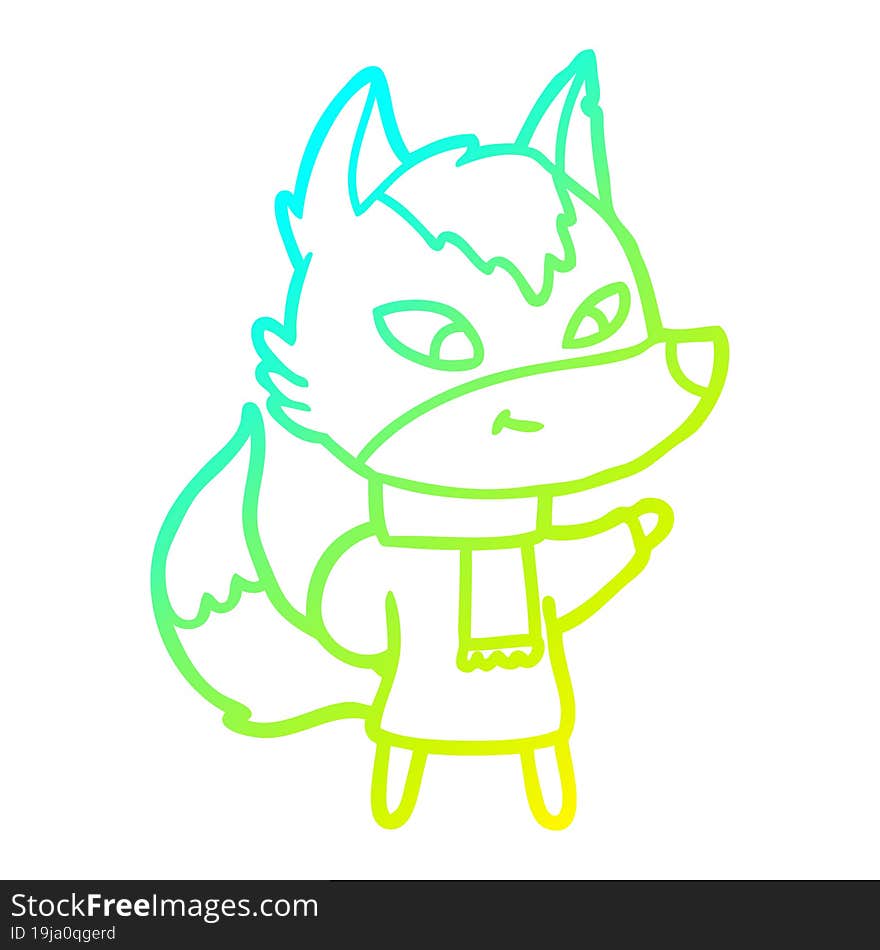 cold gradient line drawing friendly cartoon wolf