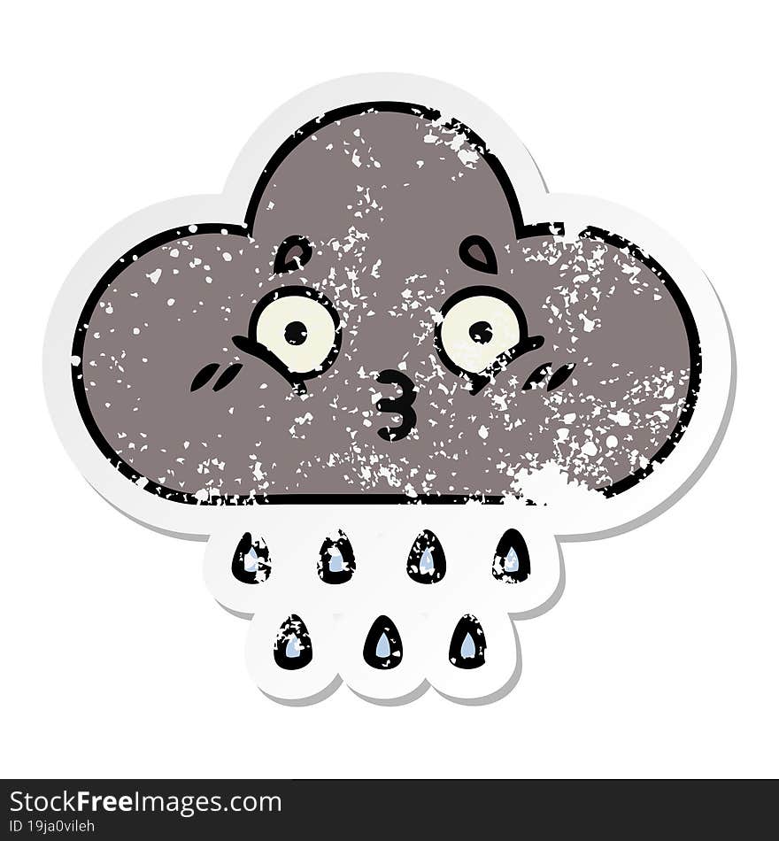 distressed sticker of a cute cartoon storm rain cloud