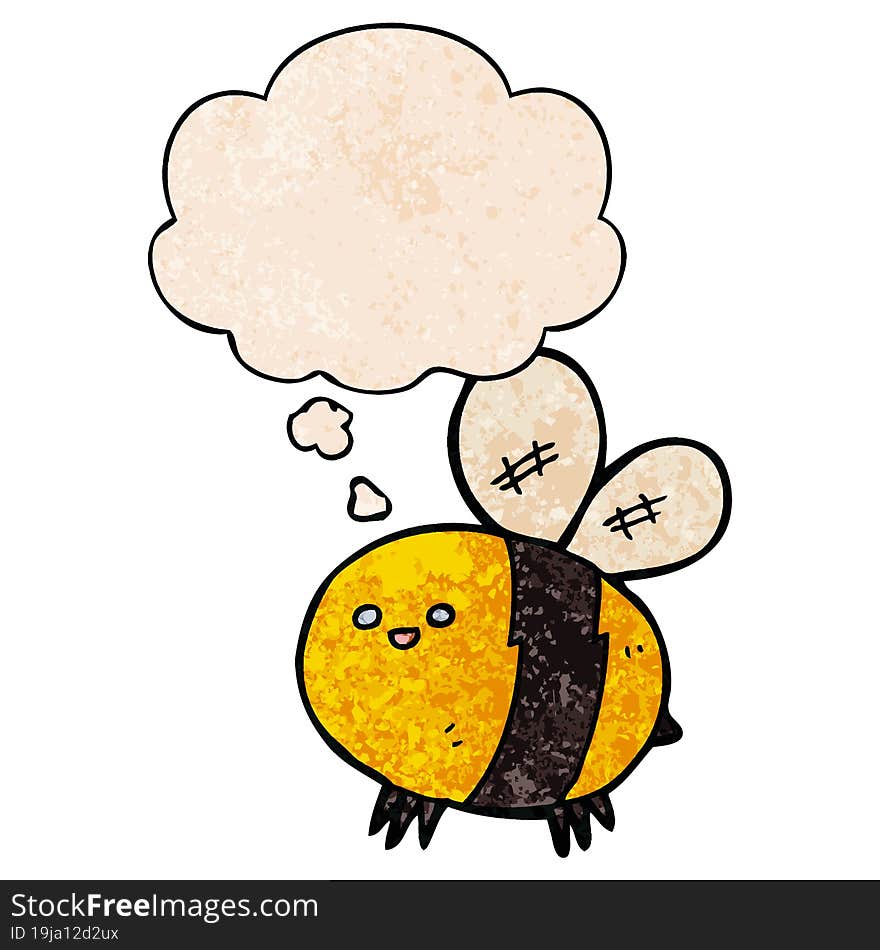 cartoon bee and thought bubble in grunge texture pattern style