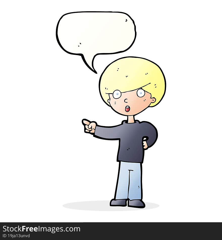 cartoon pointing boy with speech bubble