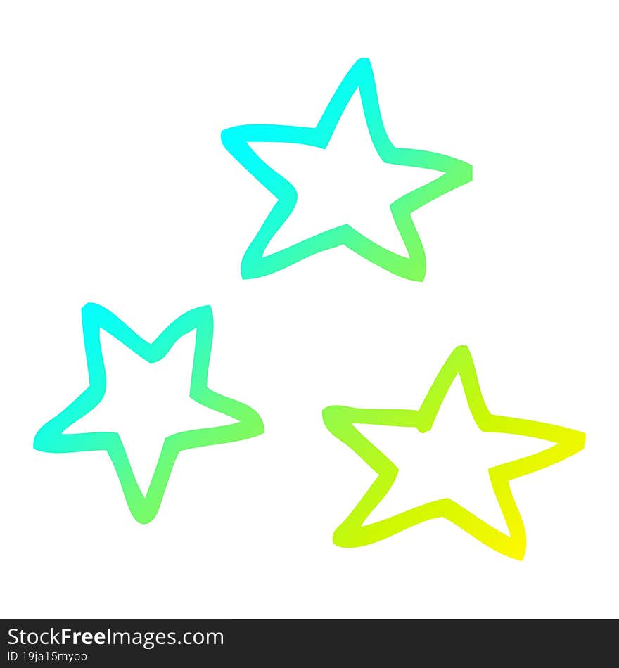 cold gradient line drawing cartoon of three stars