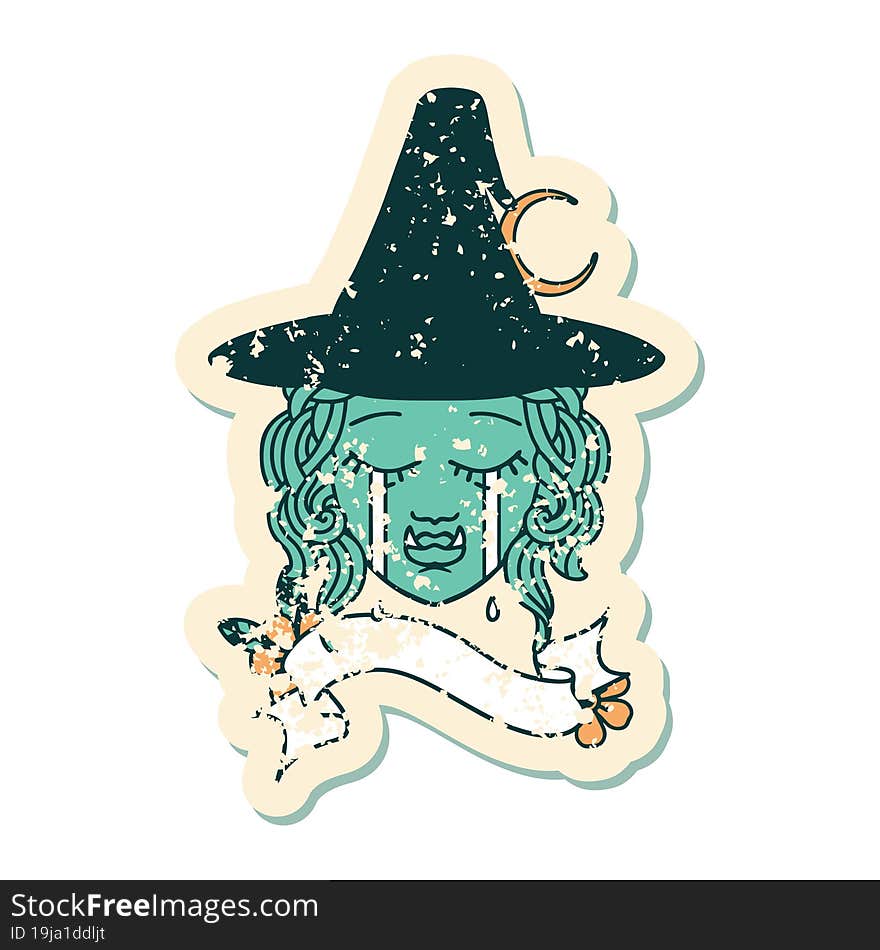 Retro Tattoo Style crying half orc witch character face. Retro Tattoo Style crying half orc witch character face