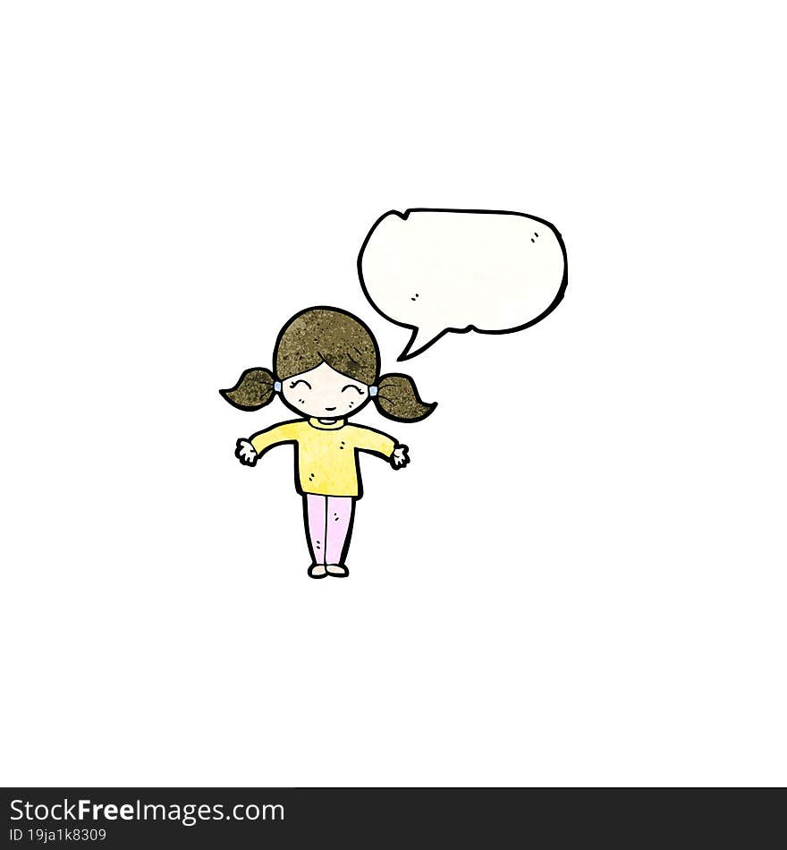 friendly girl with speech bubble cartoon