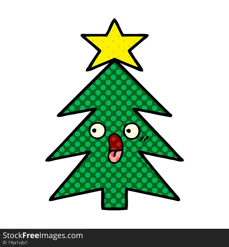 comic book style cartoon of a christmas tree