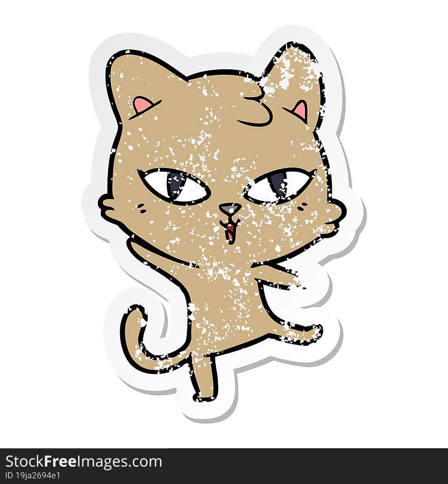 Distressed Sticker Of A Cartoon Cat