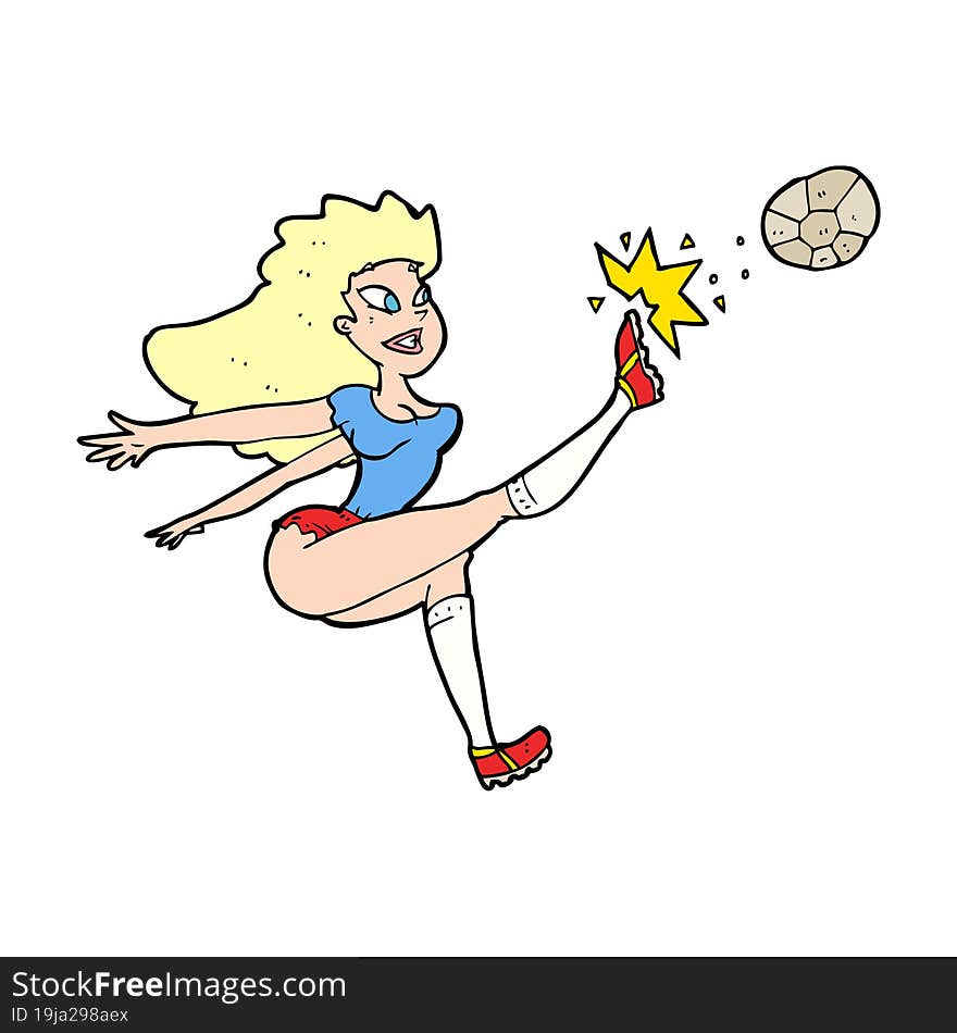 Cartoon Female Soccer Player Kicking Ball