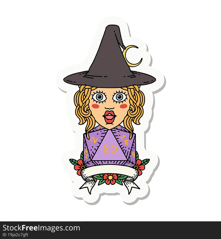 Human Witch With Natural Twenty Dice Roll Sticker