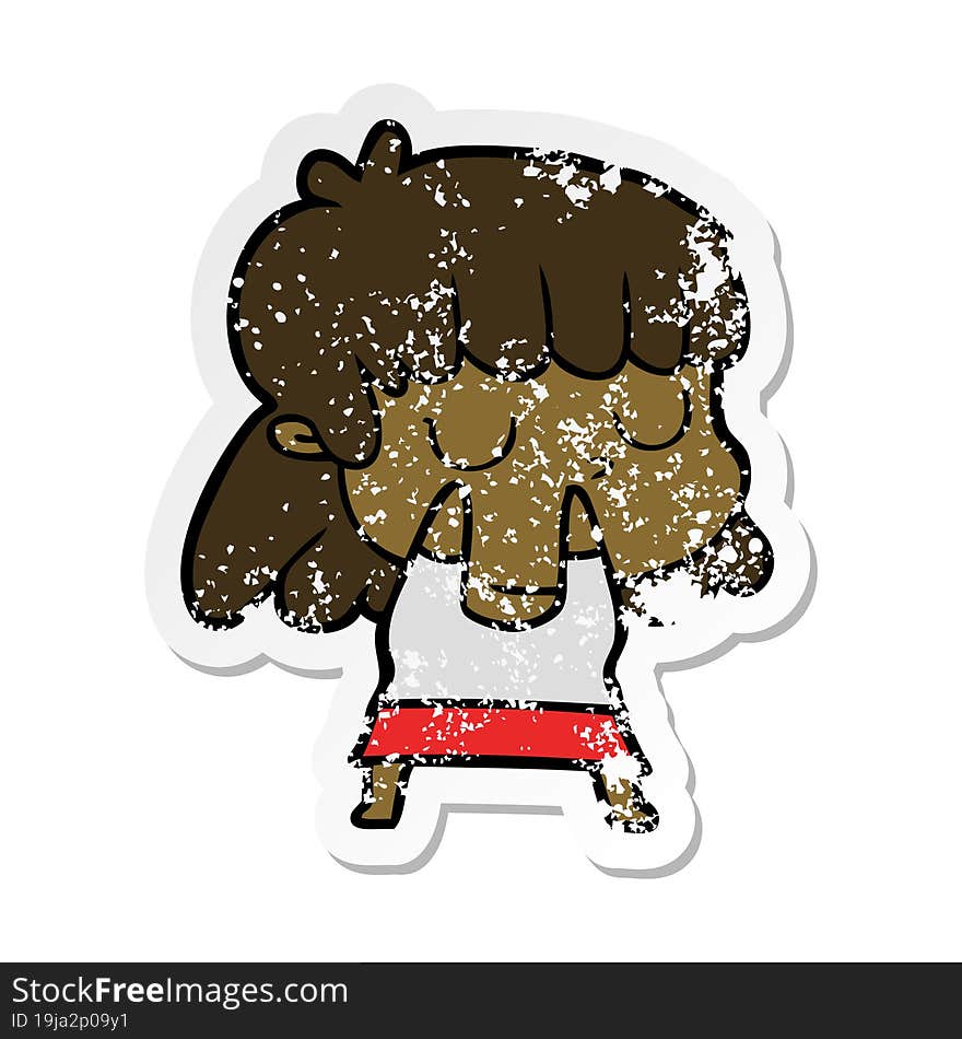 distressed sticker of a cartoon indifferent woman