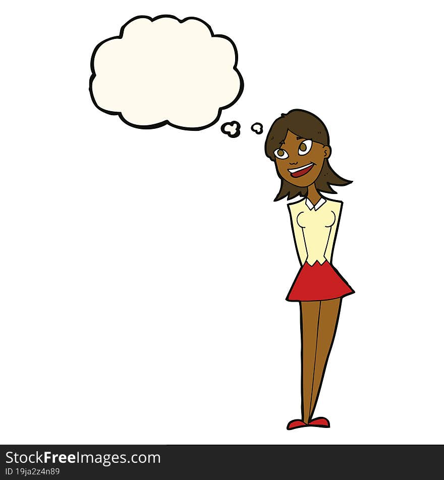 Cartoon Happy Woman With Thought Bubble