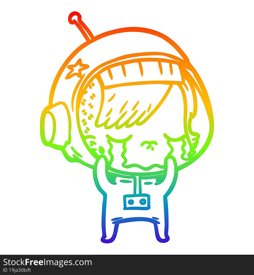 rainbow gradient line drawing cartoon crying astronaut girl