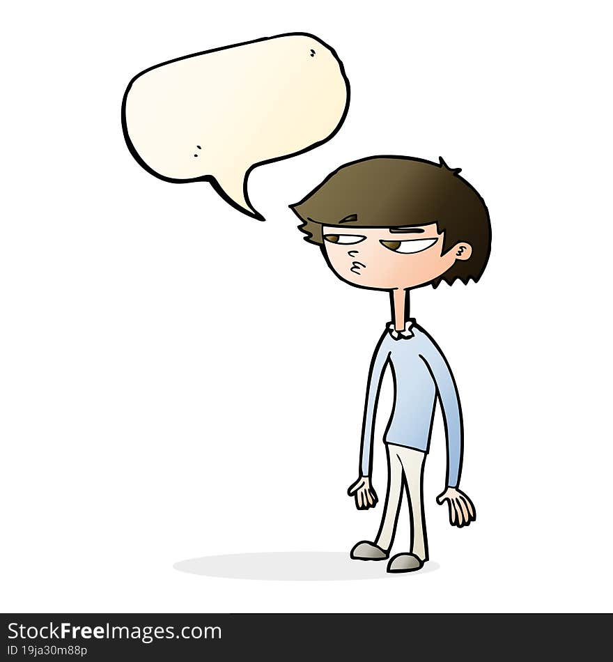 cartoon suspicious boy with speech bubble