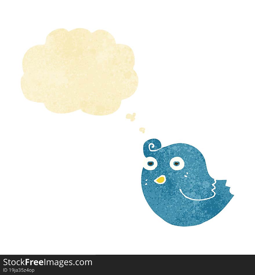 funny cartoon bird with thought bubble