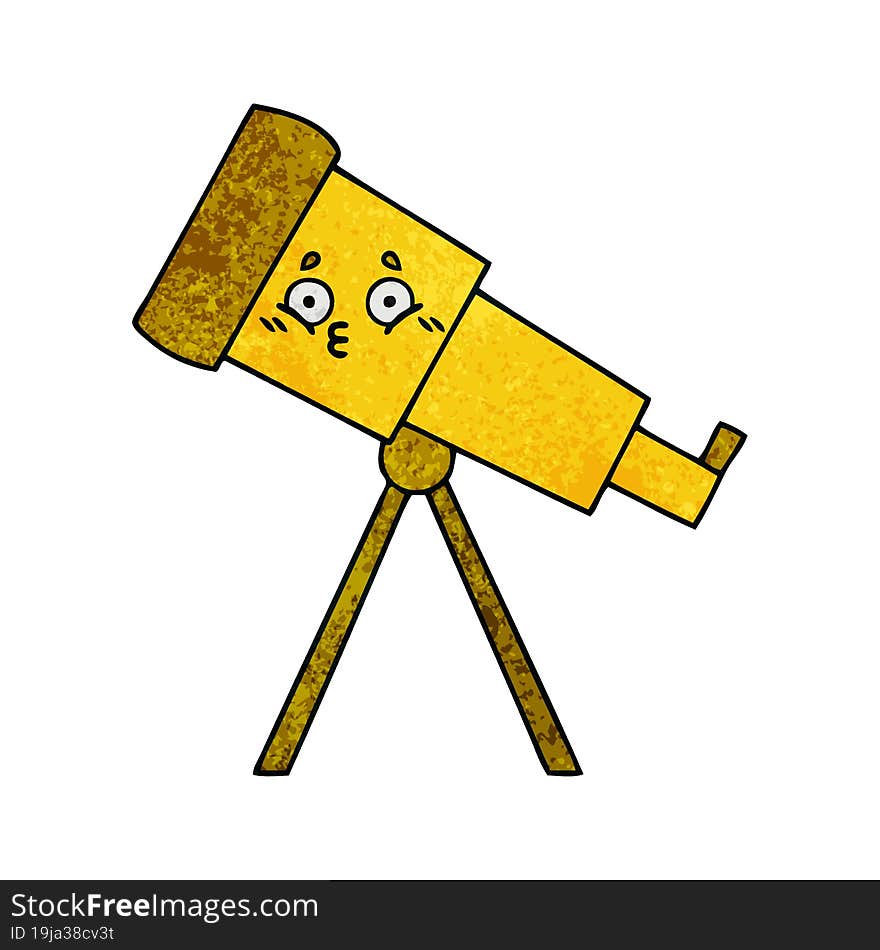 Retro Grunge Texture Cartoon Telescope