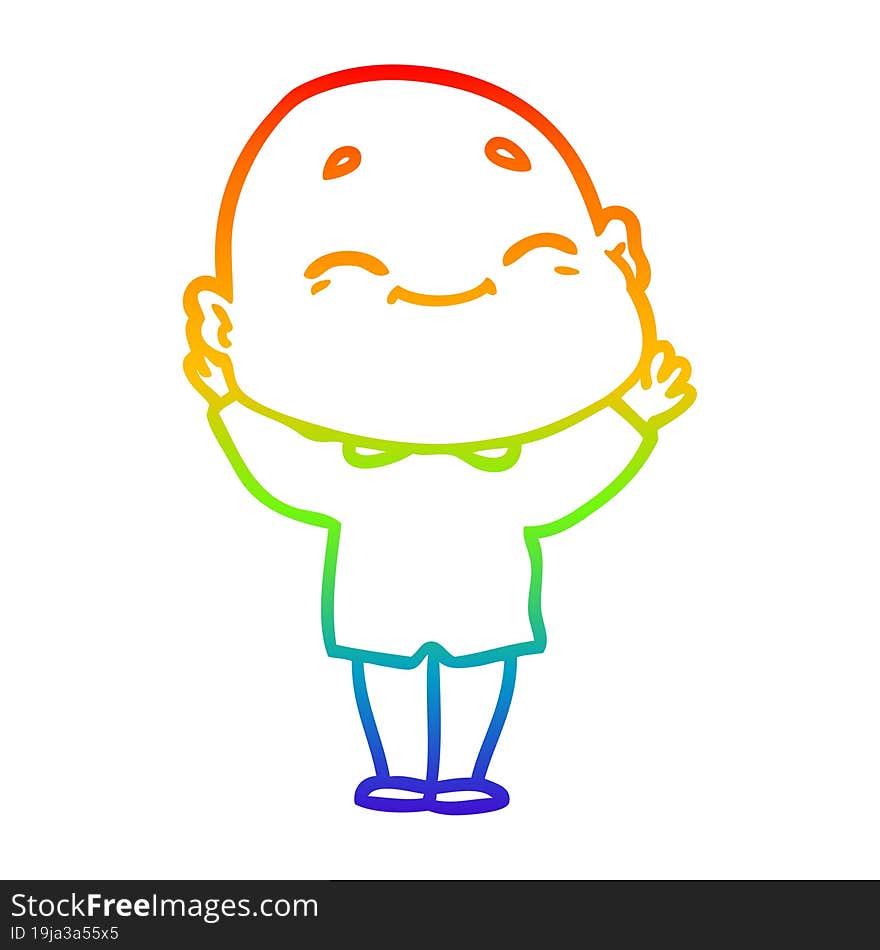 rainbow gradient line drawing cartoon happy bald man