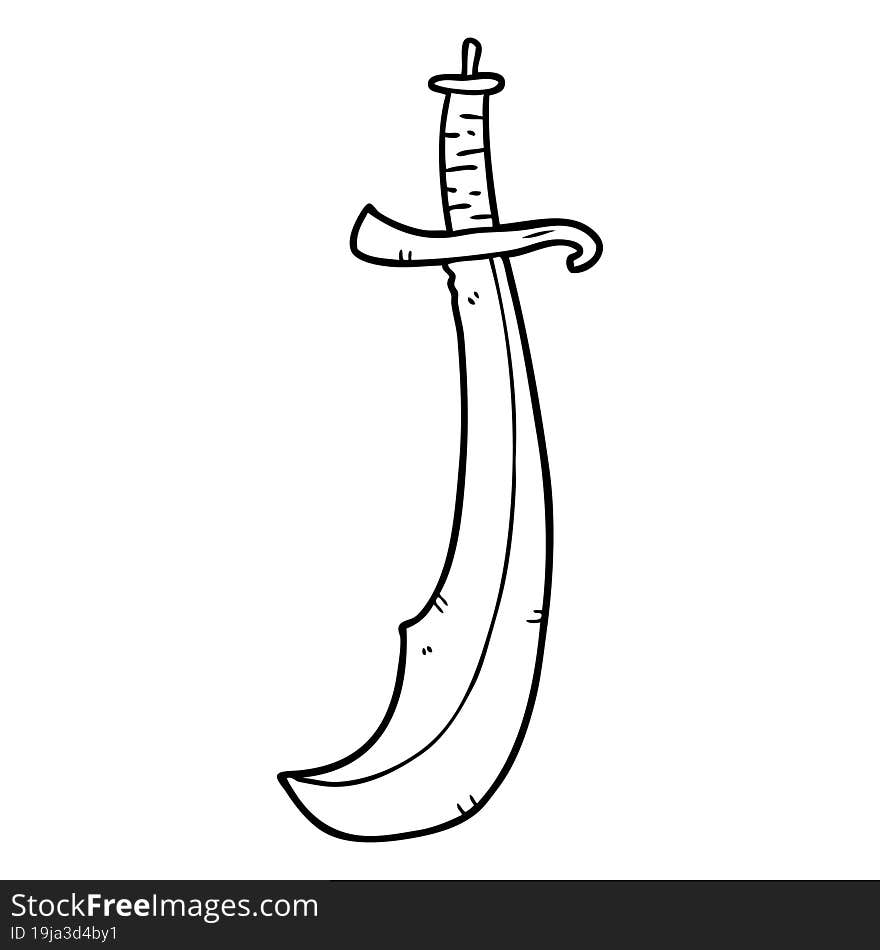 line drawing of a curved sword. line drawing of a curved sword