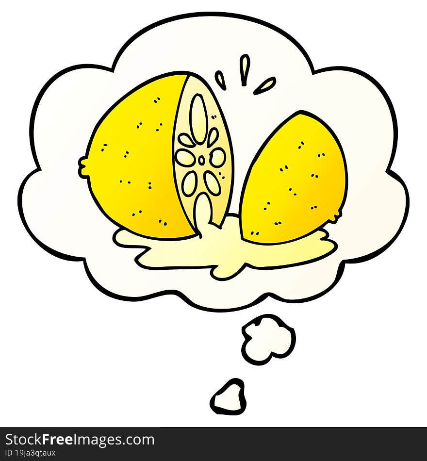 cartoon cut lemon and thought bubble in smooth gradient style