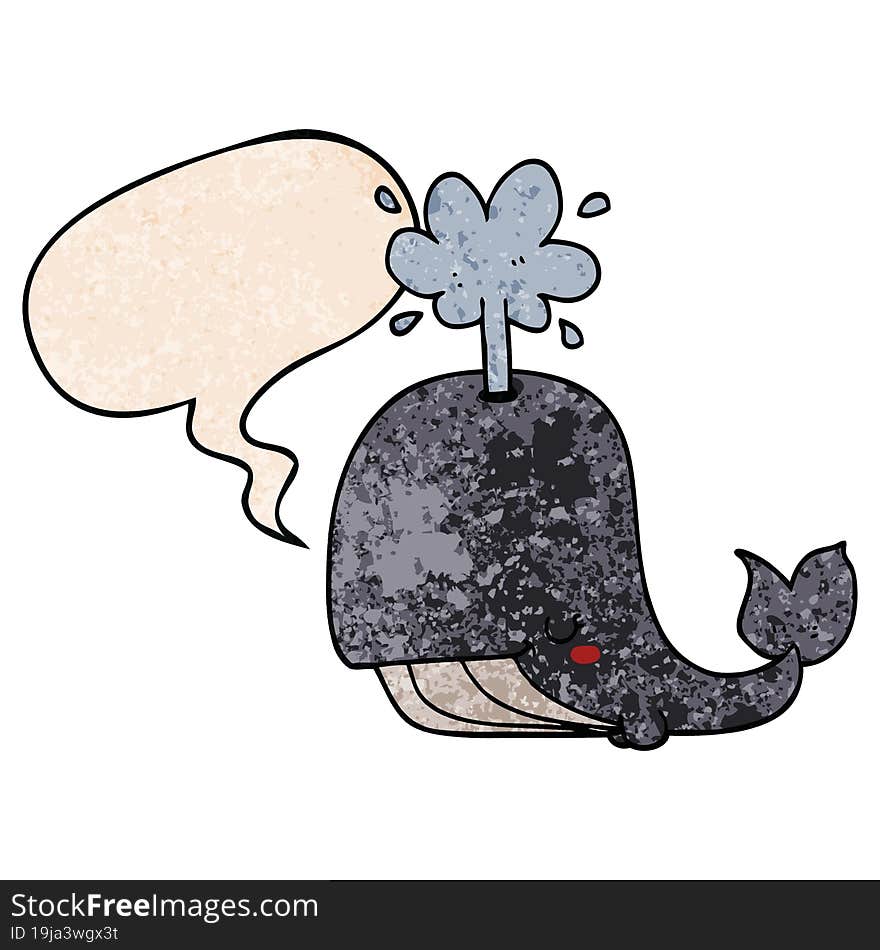 cartoon whale and speech bubble in retro texture style