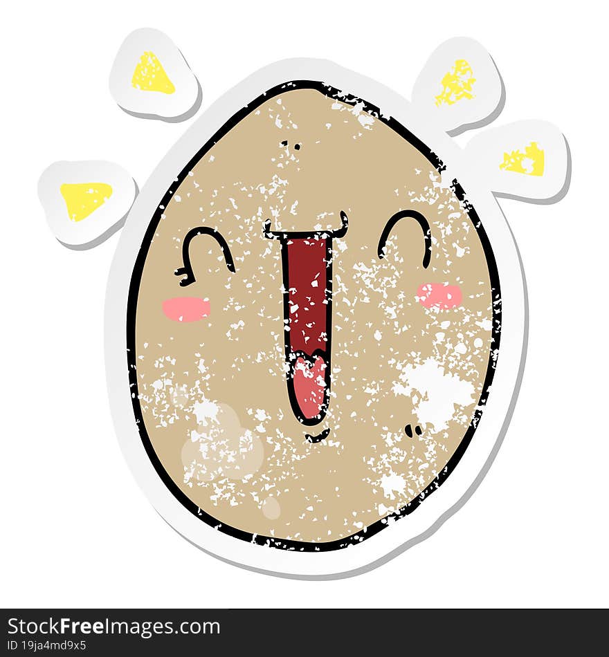 distressed sticker of a cartoon happy egg