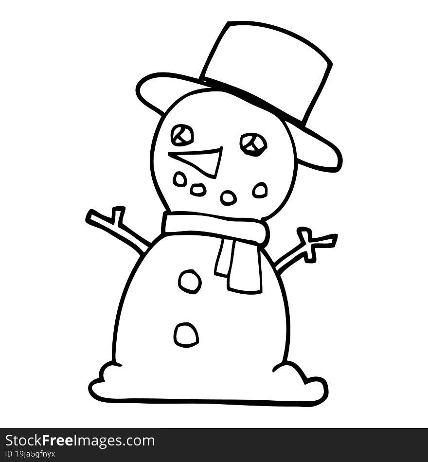 line drawing cartoon snowman