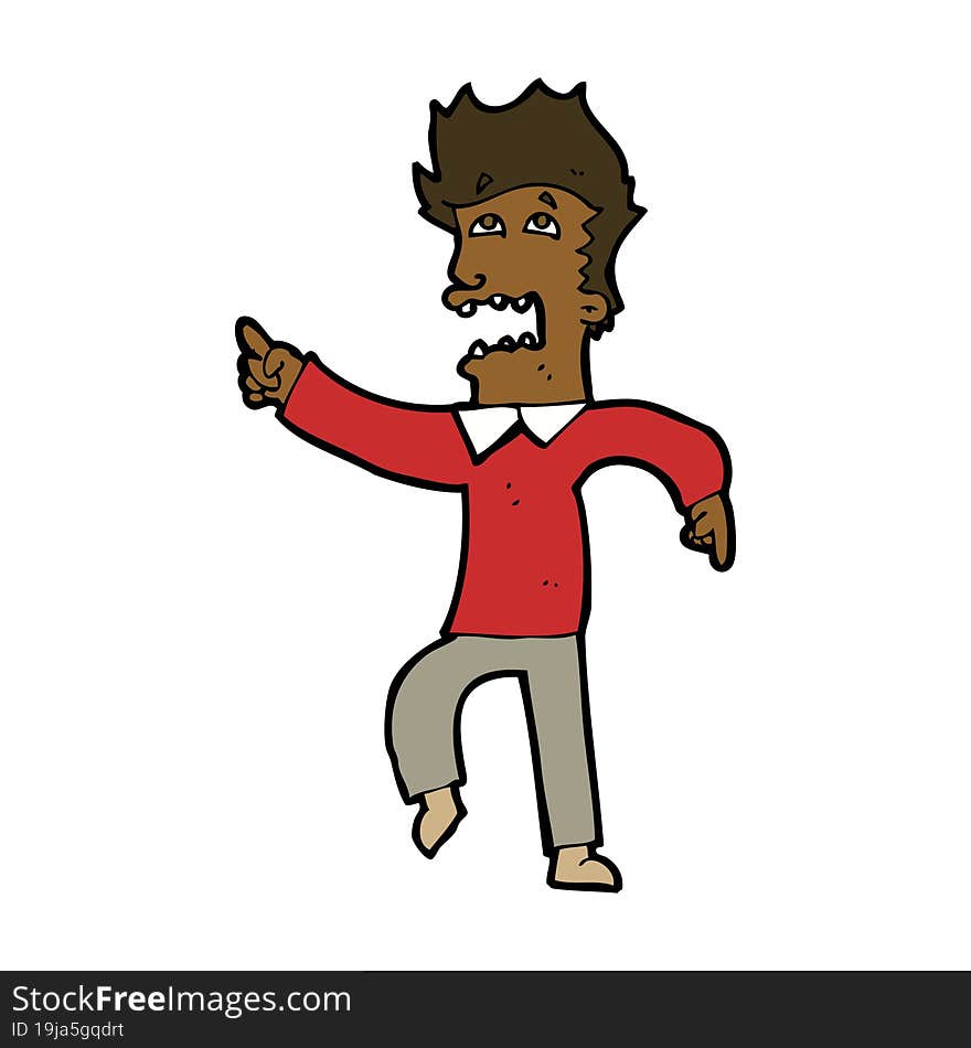 Cartoon Frightened Man Pointing