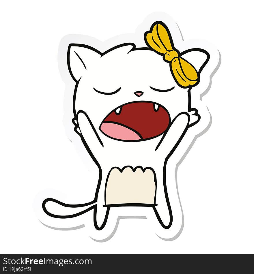 sticker of a cartoon cat meowing