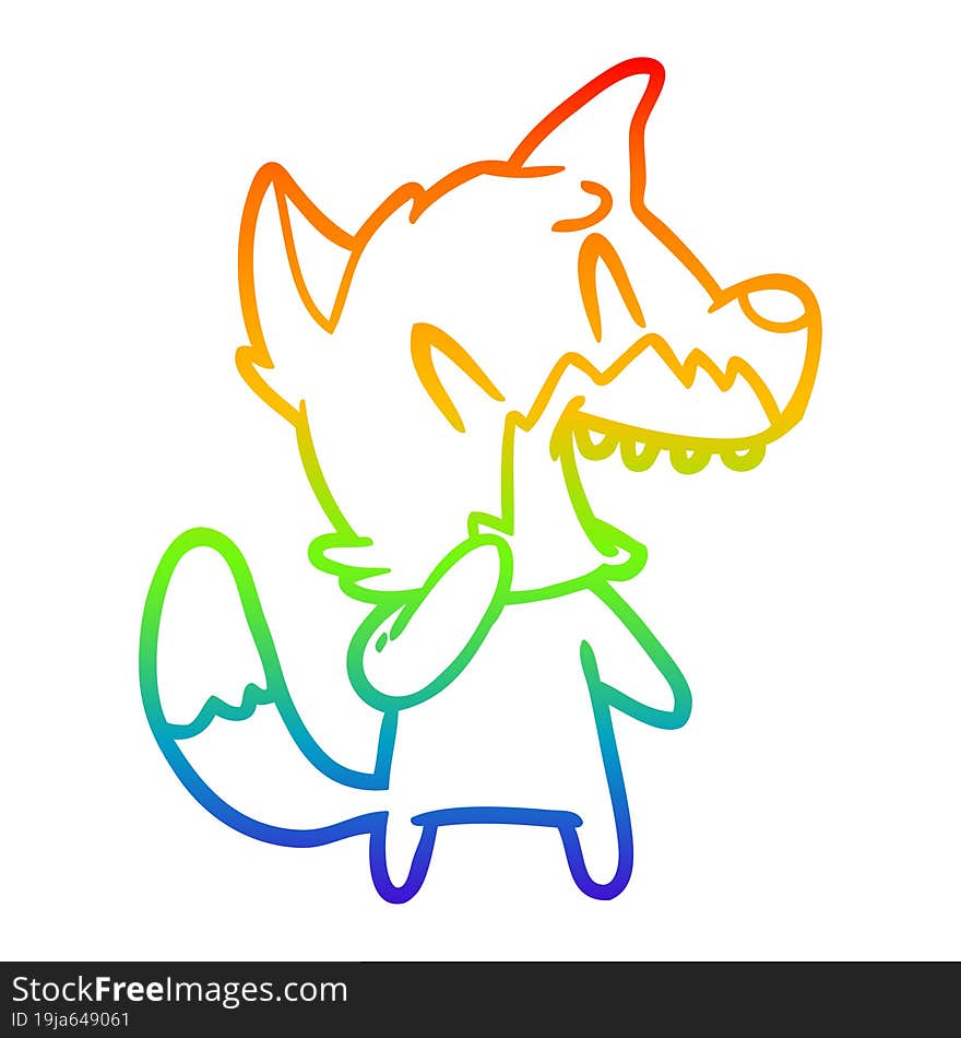 rainbow gradient line drawing of a laughing fox cartoon