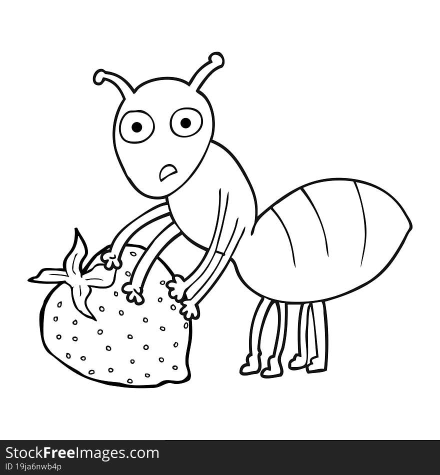 Black And White Cartoon Ant With Berry