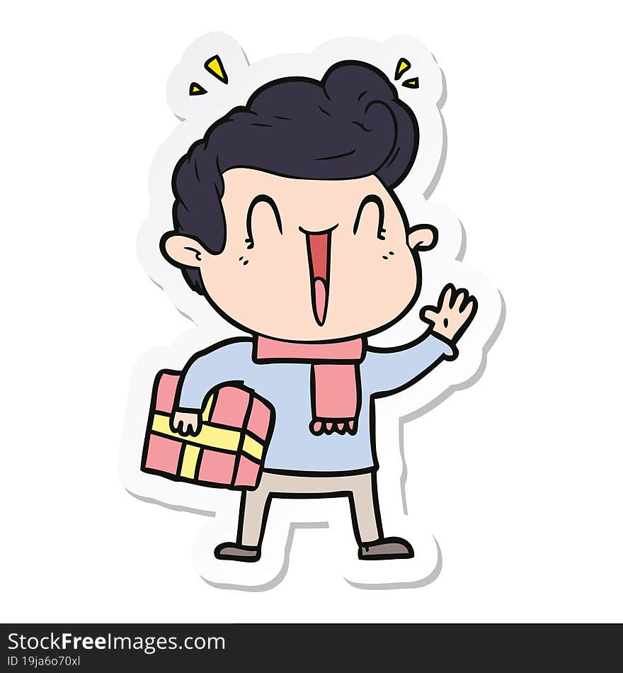 sticker of a cartoon excited man